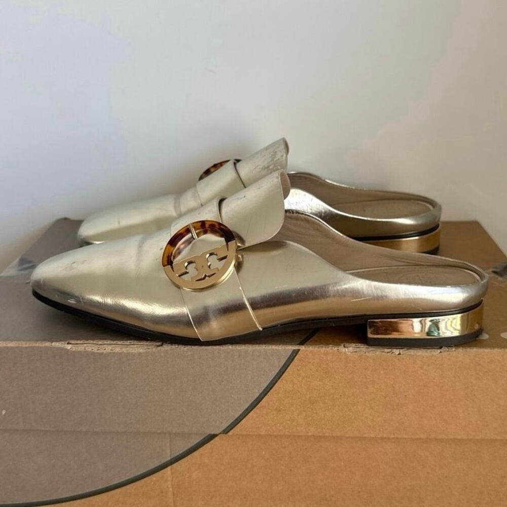 Tory Burch Sidney ‘Gold Tone’ Women Mule Slip On Shoes  - SZ 7.5 - Picture 4 of 14